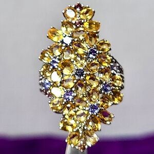 Citrine, Tanzanite, Sapphire, Garnet Cluster Ring